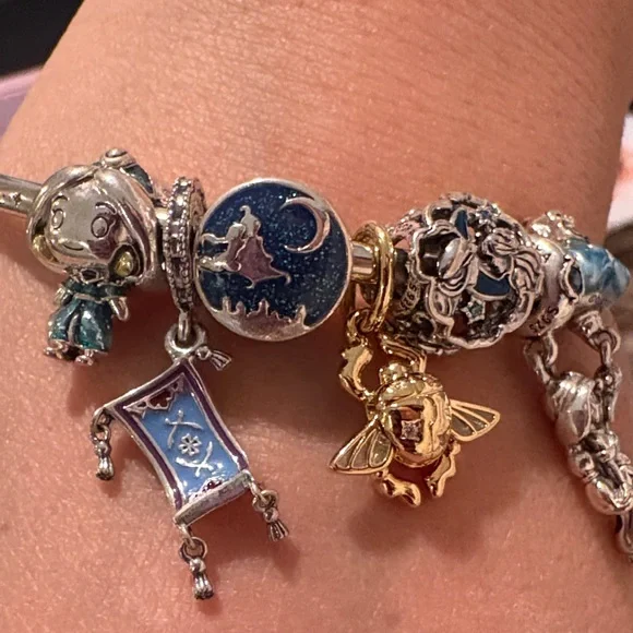 Pandora Silver Charm Bracelet with Blue and Gold Accents - Picture 4 of 13